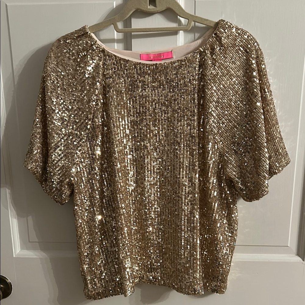 Lilly Pulitzer Gold Sequin Puff Sleeve Blouse